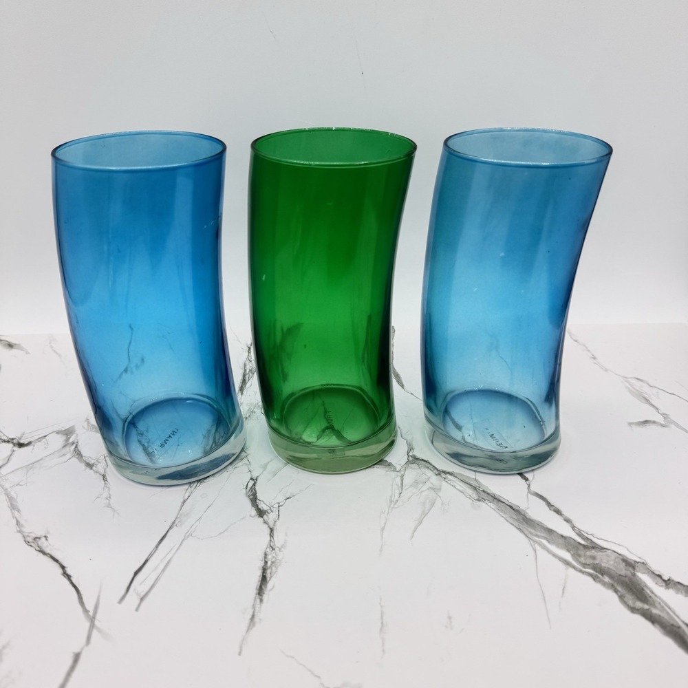 Set‎ of 3 Leonardo Swing 6in Curved Tumbler Glasses Green Blue Germany MCM-READ